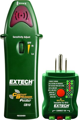 Extech - 1218G94EA - CB10 مكتشف قاطع الدائرة، يحدد موقع الصمامات/القواطع، أوعية الاختبار ودوائر GFCI، أخضر، أحمر in Kuwait