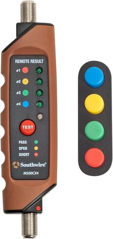 جهاز اختبار/رسم الخرائط Southwire M500CX4 Coax الاستمرارية، تصميم متين، إيقاف تشغيل تلقائي، غلاف مزدوج القالب، شاشة LED سهلة الفهم، تتضمن 4 أجهزة تحكم عن بعد مرمزة بالألوان in Kuwait