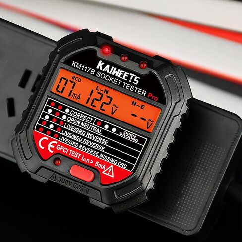 كاشف وعاء GFCI الكهربائي من KAIWEETS مع شاشة LCD، مدقق مقبس الجهد الكهربي 3 شقوق 120 فولت، 6 مؤشرات مرئية/أسطورة الأسلاك للمنزل in Kuwait