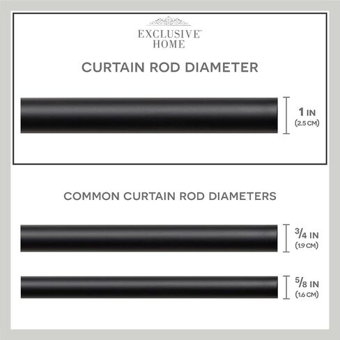 Exclusive Home Vulcan 1" Window Curtain Rod and Finial Set, Adjustable 36"-72", Matte Black in Saudi Arabia