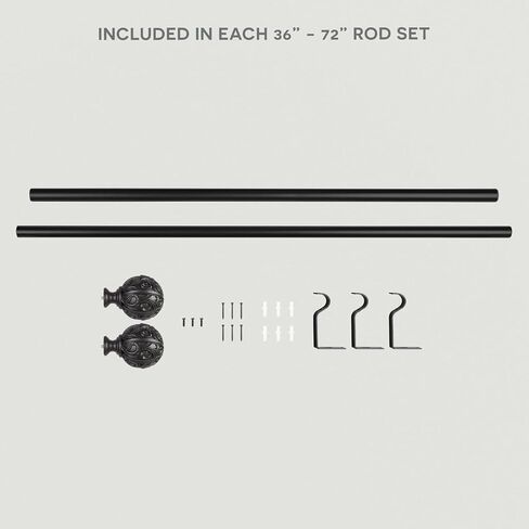 Exclusive Home Vulcan 1" Window Curtain Rod and Finial Set, Adjustable 36"-72", Matte Black in Saudi Arabia