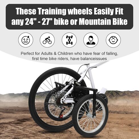 Heavy-Duty Stabilizer Wheels for Adult Bicycles, The Original Training Aid for Full Size Bikes with a 24" to 27" Inch Wheel, Supports over 300 LBS, Black, 16-Inch in Kuwait