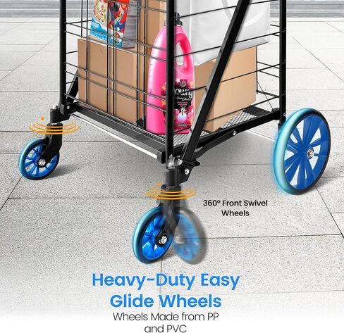 عربة تسوق/أدوات مساعدة للأطفال من سيرين لايف مع عجلات أمامية دوارة، سعة 66 رطل، محمولة، خفيفة الوزن، قابلة للطي وصغيرة الحجم وسهلة الطي توفر المساحة والبقالة والغسيل والأمتعة مع طفلك باللون الأزرق in Kuwait