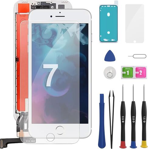 hoysg لمجموعة استبدال شاشة iPhone 7 - مجموعة محول رقمي لشاشة LCD 4.7 بوصة مع أدوات إصلاح، واقي شاشة، توافق A1660، A1778، A1779 أبيض in Kuwait