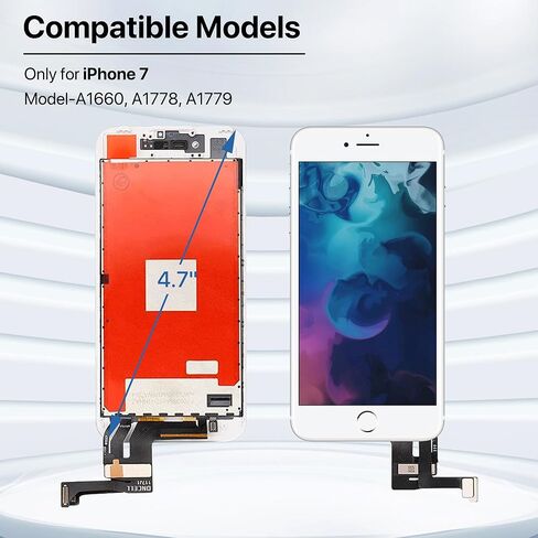 hoysg لمجموعة استبدال شاشة iPhone 7 - مجموعة محول رقمي لشاشة LCD 4.7 بوصة مع أدوات إصلاح، واقي شاشة، توافق A1660، A1778، A1779 أبيض in Kuwait