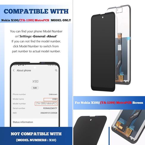 بديل شاشة Nokia X100 (TA-1399) MetroPCS لهاتف Nokia X100 (TA-1399) MetroPCS شاشة LCD تعمل باللمس مجموعة رقمية مع أدوات إصلاح in Kuwait