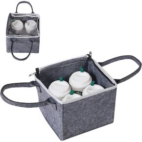 4 Cups Portable Drink Carrier Drink Caddy Collapsible Coffee Cup Carrier with Handles Reusable Drink Carrier for Delivery, Take Out, Travel(Black)