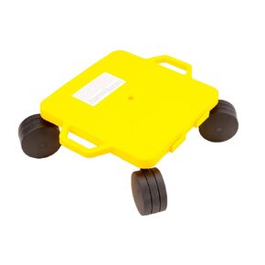 Cosom 16 Inch Plastic Instructor Scooter Board With 5 Inch Non-Marring Ultra Glide Casters and Safety Guards for Physical Education Class, with Safety Handles, Sitting Scooter Board, Yellow