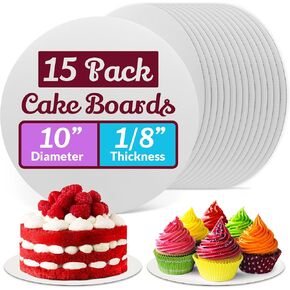 Reli. Cake Boards 10 Inch (15 Pack) | White Cake Boards 10 Inch Round | 1/8" Thick Cake Board | Disposable Cardboard Cake Rounds 10" | Greaseproof Cake Boards | Cake Boards for All Desserts
