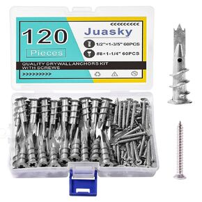 120Pcs Self Drilling Metal Drywall Anchors, Heavy Duty Anchors and Screws Kit for Wood, Plastic