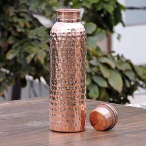 BOLD & DIVINE Premium 32oz Pure Copper Hammered Water Bottle for Drinking - Ayurvedic Health Benefits - Handcrafted Copper Water Vessel - Leak-Proof Design, Rust-Free - Eco-Friendly Choice