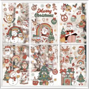 Kreatwow Christmas Window Decoration 6pcs Groovy Christmas Window Stickers Decor Retro Xmas Groovy Window Decals Decor for Winter Holiday New Year Family Gathering Baby Shower Bridal Shower