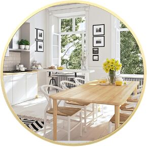 32 Inch Round Mirror for Wall, Gold Metal Frame Circle Mirror, Round Bathroom Mirror for Wall Decor, Round Wall Mirror for Entryway, Vanity, Bedroom, Easy to Install