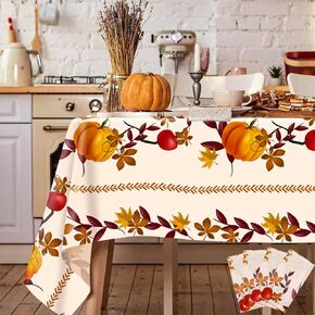 4 Pack Thanksgiving Fall Tablecloths, Pumpkin Maple Leaves Table Cloth Disposable Plastic Autumn Harvest Thanksgiving Table Cover Kitchen Table Decorations for Dinner Holiday Party, 54 x 108 Inch