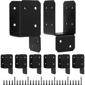 8pcs Black Caps Tie Bracket for 2x4 Post, Black Post Anchor Connector Mounting Joist Hanger Brackets Wood Timber Connectors for Post to Wood Deck