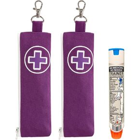 2 Pack Epipen Medical Carrying Case,EpiPen Carrier with Clip,epi pen Holder Pouch,Travel Medication Organizer Bag Emergency Medical Pouch for 2 EpiPen Allergy Medicine Essentials(Purple)
