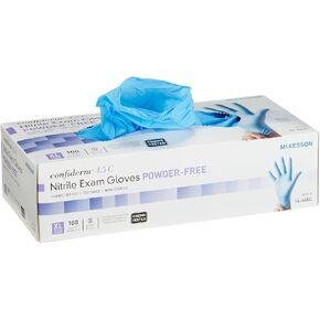 McKesson Confiderm 4.5C Nitrile Exam Gloves - Powder-Free, Latex-Free, Ambidextrous, Textured Fingertips, Chemo Tested, Non-Sterile - Light Blue, Size XL, 100 Count, 1 Box