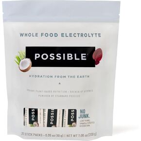 Possible Whole Food Electrolyte - Powder Drink Mix for Pre-Workout, Post-Workout & Everyday Hydration - Vegan, Plant-Based Wellness - Gluten-Free, USDA Organic - Clean Label - 20 Stick Packs