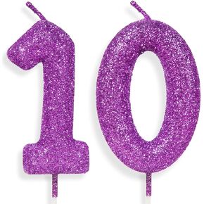 Purple Pink Birthday Candle Number 3, Glitter Birthday Candle Cake Toppers for Girls Women Purple Pink Themed Party Decorations Supplies Birthday Gifts