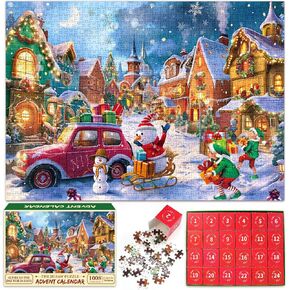 Christmas Advent Calendar Puzzle 1008 Piece for Adult, Christmas Countdown Calendar 2024 Jigsaw Puzzle, Holiday Elf Puzzle for Adult 1008 Piece 24 Boxes