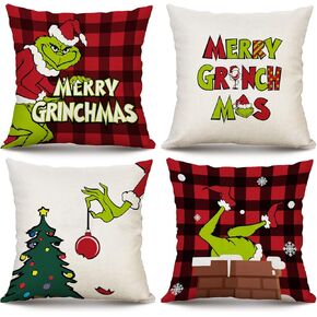 Christmas Pillow Covers 18x18 inch Set of 4 for Decorations Red Buffalo Plaid Pillows Xmas Cushion Case Winter Holiday Merry Throw Farmhouse Decor Couch