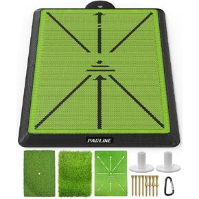 Golf Hitting Mat | 4-in-1 Premium 17"x12" Replaceable Training Turf | For Indoor & Outdoor Practice | Swing Detection Technology | Heavy-Duty Rubber Base For Non-Slip, Shock-Absorbing Practice