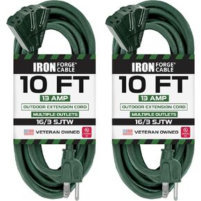 Iron Forge Cable 3 OutletOutdoor Extension Cord 20 ft, 16/3 Heavy Duty Green Extension Cord with Multiple Outlets 3 Prong, Weatherproof Exterior Power Cable Great for Outside & Lawn