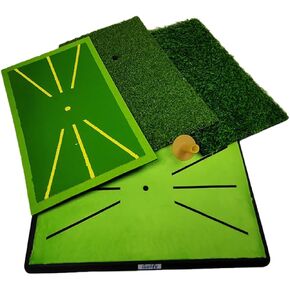 Golfy 4-in-1 - Golf Swing Trainer with Swing Path, Short Grass and Long Grass and tee Included – Outdoor & Indoor Golf Practice Mats for Swing, Chipping and Pitching
