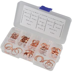 FEIYING 100Pcs Copper Washers, Metric M4-M14 Copper Sealing Washers, Flat Washers Assortment Kit (M4 M5 M6 M8 M10 M12 M14)