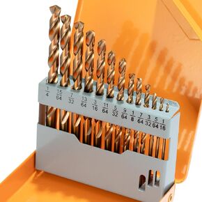 INTHEEND 21Pcs Cobalt Drill Bit Set, M35 HSS Twist Jobber Length Drill Bit Kit for Hardened Metal, Cast Iron, Stainless Steel, Plastic, and Wood with Metal Indexed Storage Case, 1/16" - 3/8"