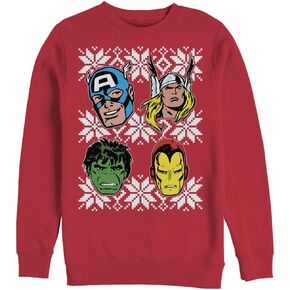 Marvel Classic Super Heads Mens Pullover Crew Fleece