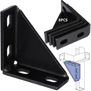 yeesport 8 Packs 90 Degree Gusseted Fittings, Carbon Steel Q235 4 Hole Right Angle Connector Brackets for 1-5/8" Channel, 4" x 4" x 1.5" Gusset Corner Brace Fasteners for Unistrut Channel