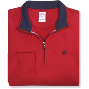 Brooks Brothers Mens Classic Fit Contrast Collar Quarter Zip Cotton Sweatshirt,