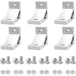 6Sets Silver Heavy Duty 4040 Aluminum Extrusion Corner Brackets 40 Series Extrusion Connectors with 6PCS 4040 Aluminum Extrusion Profiles T Slot L Bracket 12PCS Screws 4040 T Nut