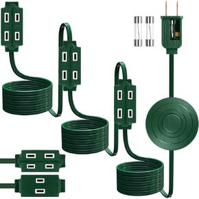 15 ft 9 Outlet Green Indoor Extension Cord with Foot Switch - Christmas Extension Cord with Safety Fuse Male Plug for Christmas Lightning Decorations, Holiday Lights, Homes, Kitchens
