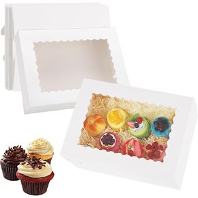 12 Sets Large 1/4 Sheet Cake Boxes with Lids, 14x10x4 Inch Rectangle Quarter Sheet Cake Boxes with Window, White Treat Boxes for Pastry Baking Cake Cookies Donuts Cupcake Pie Packaging