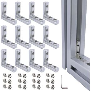 12 Sets 1010 Series Aluminum Extrusion L-Shape Inside Corner Connectors,12pcs 1010 Extruded Aluminum Profile L Bracket with Screws and Wrench, for 1010 Aluminum Extrusion Profile Accessories