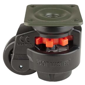 FOOT MASTER GD-100-F-NYN-FBL Leveling Caster, 75 mm Nylon 66 Wheel, Flat Black, Height Adjustable Foot Pad, Plate Mounted Swivel Caster, 800 kg Load Rating