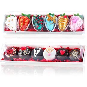 25 Pack 12 x 2.8 x 2.4 Inches Strawberry Boxes with Clear Lids,Long Macaron Boxes Gift Boxes For Cookies,Truffle,Cocoa Bombs,Chocolate