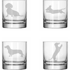 MIP Set of 4 Glass 11 oz Rocks Whiskey Old Fashioned Dachshund Collection