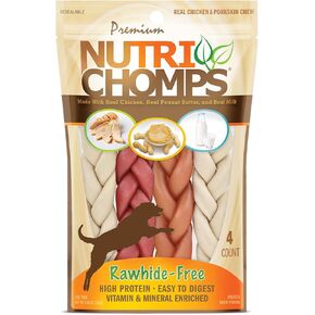 NutriChomps Dog Chews, 6-inch Braids, Easy to Digest, Long Lasting, Rawhide-Free Dog Treats, Healthy, 4 Count, Real Milk flavor