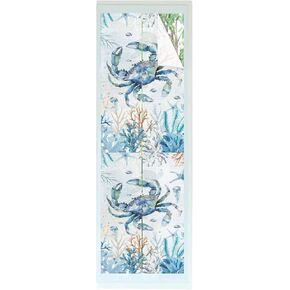 Window Privacy Film, Summer Ocean Sea Coral Blue Crab Starfish Jellyfish Static Clings Window Film for Glass Windows Removable Decorative Sticker for Home Bathroom Office, 17" x 78"