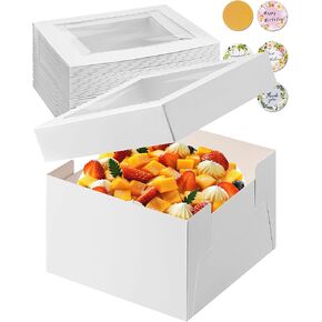 15 Pcs Cake Boxes 10x10x8 Inch White Cake Boxes with Window, Bakers Bread Box Containers for Dessert, Pastry, Cookie, Bento, Birthday, Wedding, Cake Decoration Supplies for bakery or Gift Giving