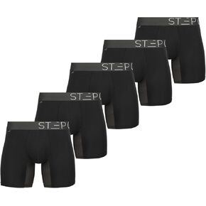 STEP ONE Mens Underwear Boxer Briefs for Men Pack of 5 - Moisture-Wicking, 3D Pouch + No Ride Up, Mens Boxers Briefs Black