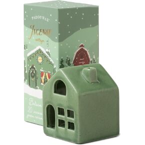 Paddywax Holiday Town Incense Holder with 20 Incense Cones, 3.83" Tall, Green Cottage