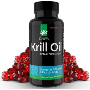 Daiwa Super Krill Oil 1000mg Softgels with Superba Boost - EPA DHA Omega 3 6 9 Supplement with Astaxanthin for Joint, Brain and Heart Health - Made from Antarctic Krill Oil