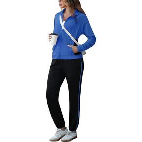 Marvmys Color Block Tracksuit for Women 2 Piece Outfits Fall Sweatsuits Zip Up Jogging Suit Long Sleeve Jogger Lounge Sets