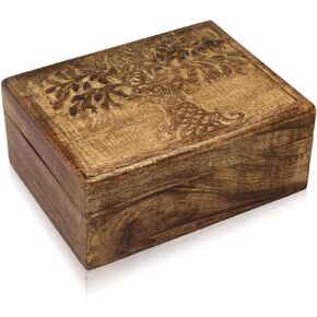 Great Birthday Gift Handmade Decorative Wooden Jewelry Box Tree Of Life Carving Jewelry Organizer Keepsake Box Treasure Chest Trinket Holder Watch Box Storage Lock Box Housewarming Gift