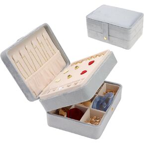 uxcell 2 Layer Jewelry Box for Women, Plush Velvet Jewelry Organizer Case Storage Display Holder with Drawer, Removable Jewelry Tray 17x12x8cm Pink
