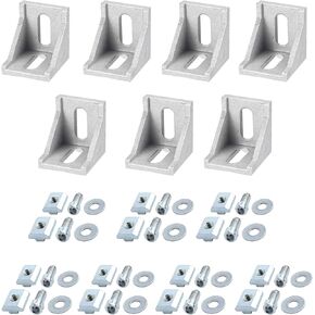 7 Sets Inside Corner Bracket Gusset Kits, 40x40x35mm 4040 Angle Connector for European 4040 Series Aluminum Profile (Silver/ 14 x T Sliding Nuts & Hexagon Socket Bolts&Flat Washers)